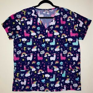Serene Uniforms Llama Scrubs. Size Large. Preowned 100% polyester